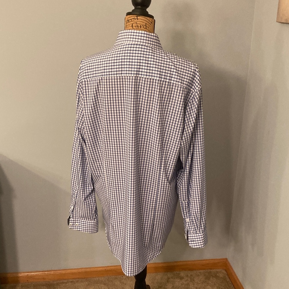 Construct Blue and White Gingham Mens Shirt Size 17/34-35 Slim Fit 4 Way Stretch - Picture 3 of 10
